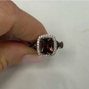 Suzy Levian Rose Sterling Brown & White Cubic Zirconia Ring Size #7 NWT